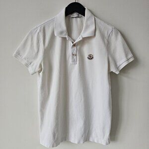 MONCLER White Logo Patch Cotton Polo Shirt Tricolor Stripe Placket Men's Large